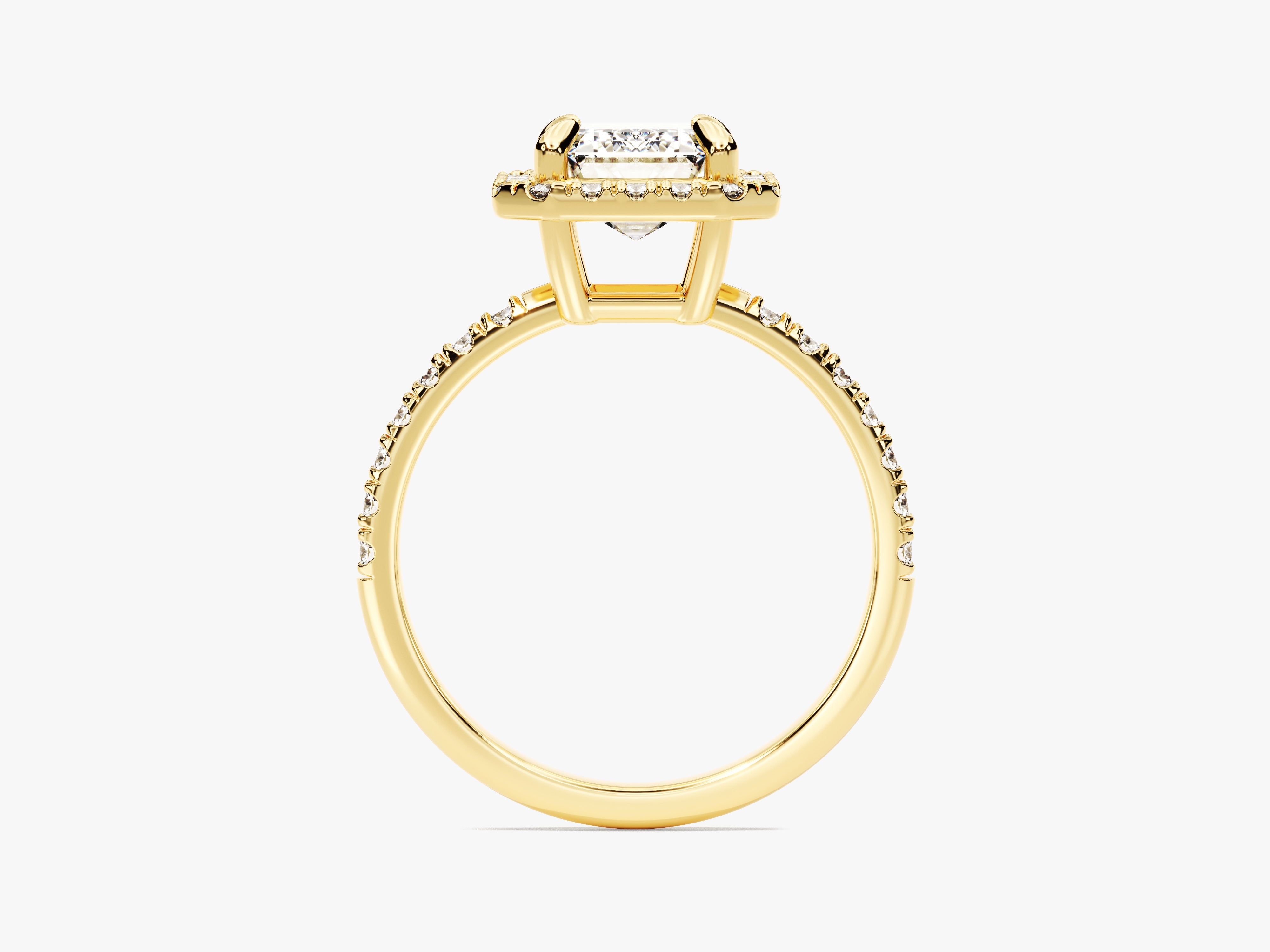 Emerald Halo Moissanite Engagement Ring with Pave Set Side Stones (2.00 CT)