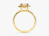 Emerald Cut Peach Morganite Halo Engagement Ring with Sidestones