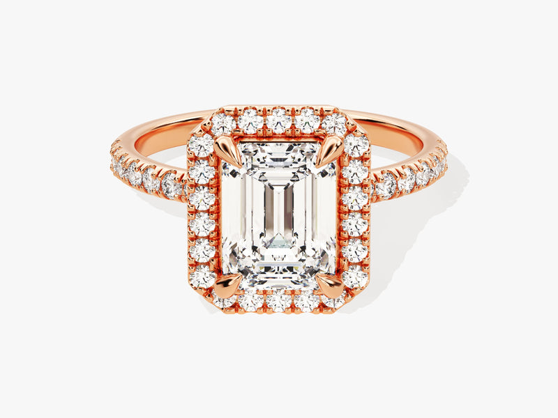 Emerald Halo Diamond Engagement Ring with Pave Set Side Stones (2.00 CT)