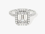 Emerald Halo Moissanite Engagement Ring with Pave Set Side Stones (2.00 CT)