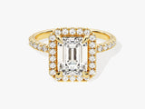 Emerald Halo Moissanite Engagement Ring with Pave Set Side Stones (2.00 CT)