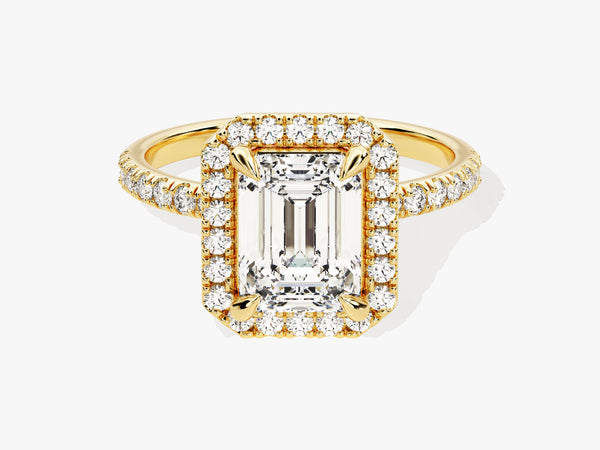 Emerald Halo Moissanite Engagement Ring with Pave Set Side Stones (2.00 CT)