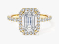 Emerald Halo Moissanite Engagement Ring with Pave Set Side Stones (2.00 CT)