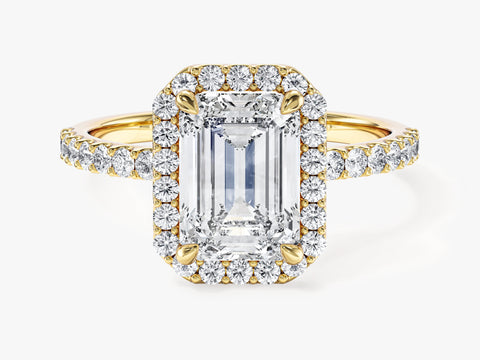 Emerald Halo Moissanite Engagement Ring with Pave Set Side Stones (2.00 CT)