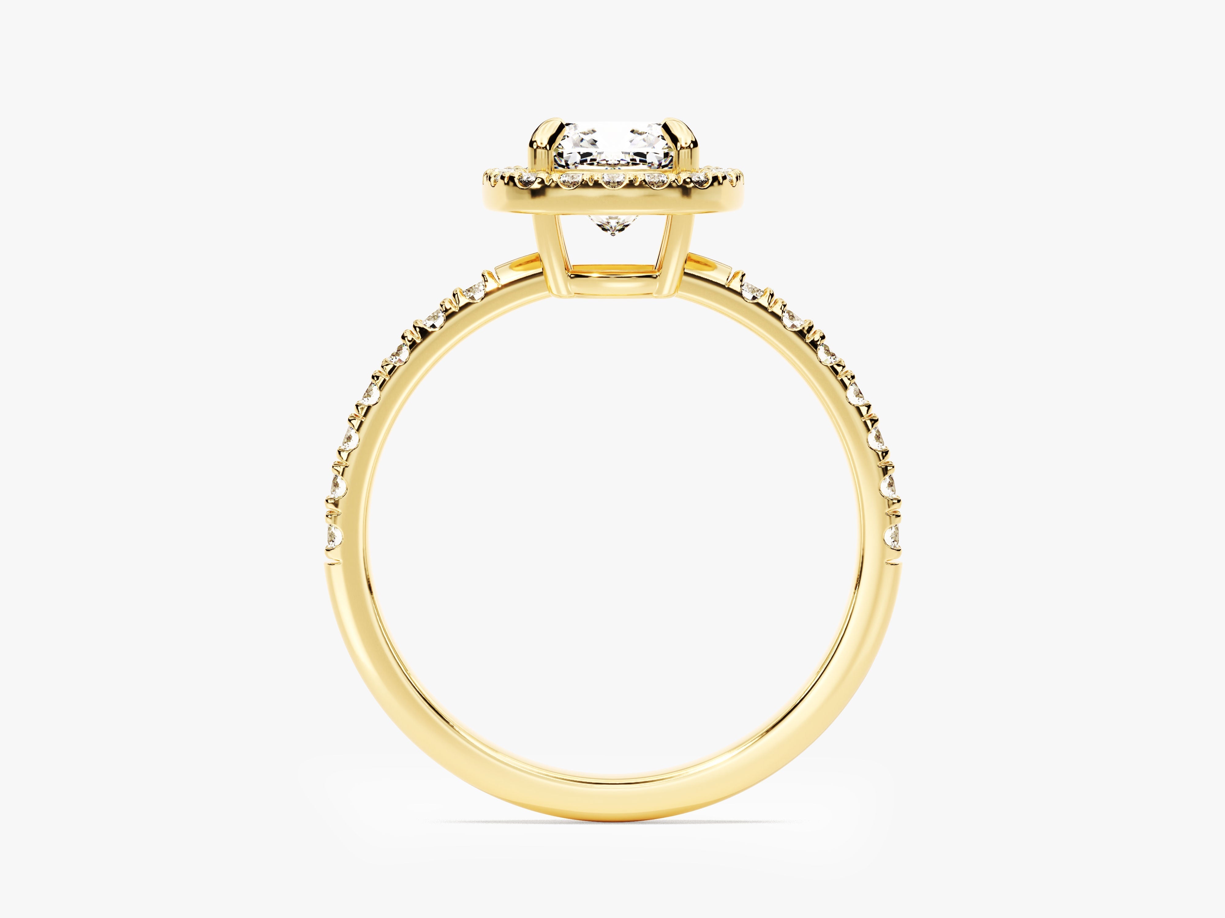 Cushion Halo Diamond Engagement Ring with Pave Set Side Stones (1.00 CT)