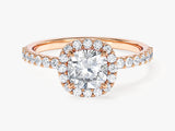 Cushion Halo Lab Grown Diamond Engagement Ring with Pave Set Side Stones (1.00 CT)