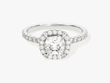 Cushion Halo Moissanite Engagement Ring with Pave Set Side Stones (1.00 CT)