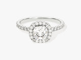 Cushion Halo Diamond Engagement Ring with Pave Set Side Stones (1.00 CT)