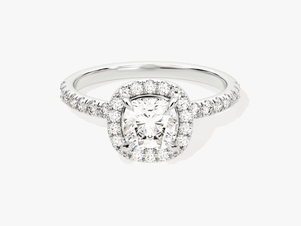 Cushion Halo Lab Grown Diamond Engagement Ring with Pave Set Side Stones (1.00 CT)