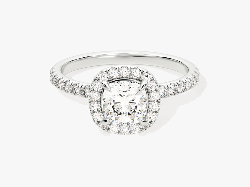 Cushion Halo Lab Grown Diamond Engagement Ring with Pave Set Side Stones (1.00 CT)