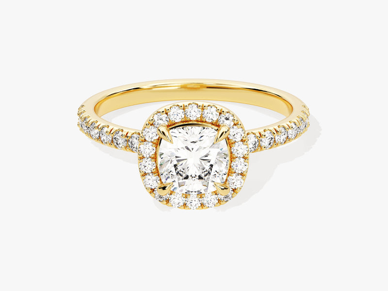 Cushion Halo Diamond Engagement Ring with Pave Set Side Stones (1.00 CT)