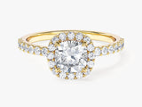 Cushion Halo Lab Grown Diamond Engagement Ring with Pave Set Side Stones (1.00 CT)