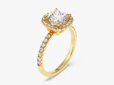 Cushion Halo Moissanite Engagement Ring with Pave Set Side Stones (1.50 CT)