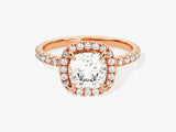 Cushion Halo Diamond Engagement Ring with Pave Set Side Stones (1.50 CT)
