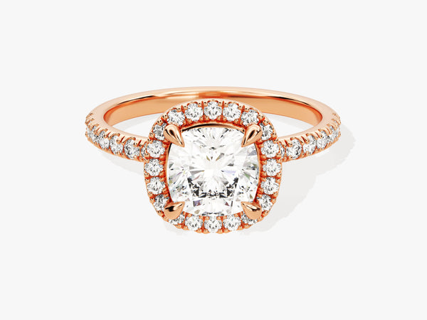 Cushion Halo Diamond Engagement Ring with Pave Set Side Stones (1.50 CT)