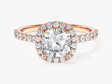 Cushion Halo Moissanite Engagement Ring with Pave Set Side Stones (1.50 CT)