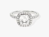 Cushion Halo Diamond Engagement Ring with Pave Set Side Stones (1.50 CT)