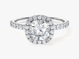 Cushion Halo Moissanite Engagement Ring with Pave Set Side Stones (1.50 CT)