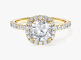 Cushion Halo Moissanite Engagement Ring with Pave Set Side Stones (1.50 CT)