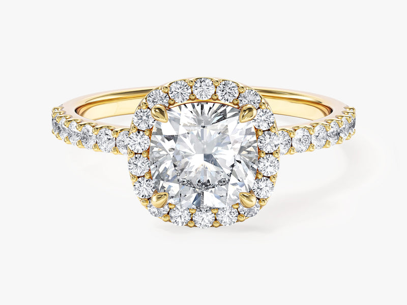 Cushion Halo Lab Grown Diamond Engagement Ring with Pave Set Side Stones (1.50 CT)