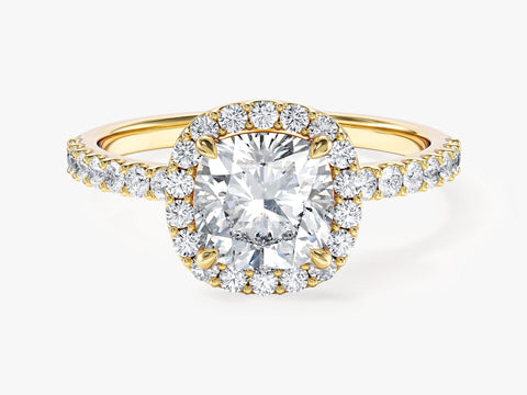 Cushion Halo Moissanite Engagement Ring with Pave Set Side Stones (1.50 CT)