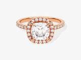 Cushion Halo Moissanite Engagement Ring with Pave Set Side Stones (2.00 CT)