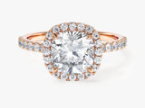 Cushion Halo Lab Grown Diamond Engagement Ring with Pave Set Side Stones (2.00 CT)
