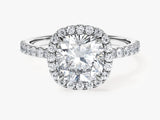 Cushion Halo Lab Grown Diamond Engagement Ring with Pave Set Side Stones (2.00 CT)