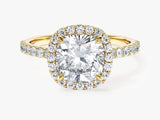 Cushion Halo Lab Grown Diamond Engagement Ring with Pave Set Side Stones (2.00 CT)