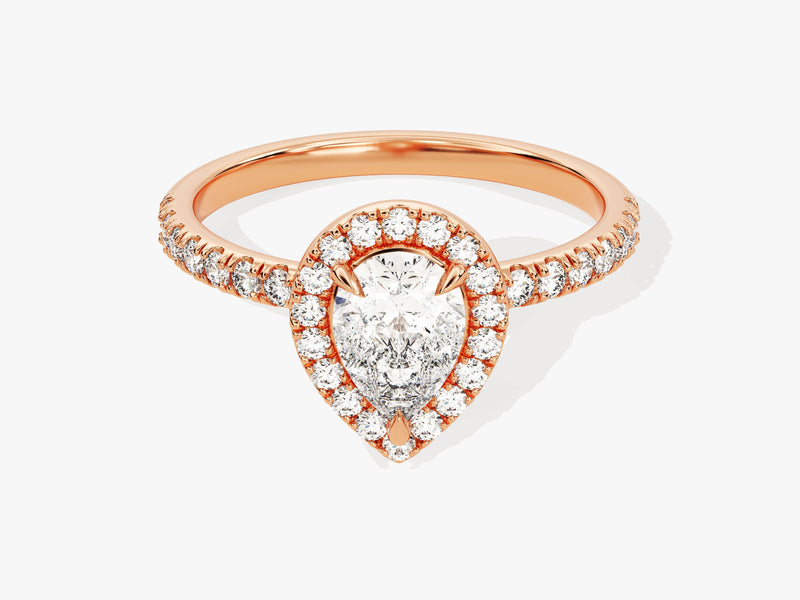 Pear Halo Diamond Engagement Ring with Pave Set Side Stones (1.00 CT)
