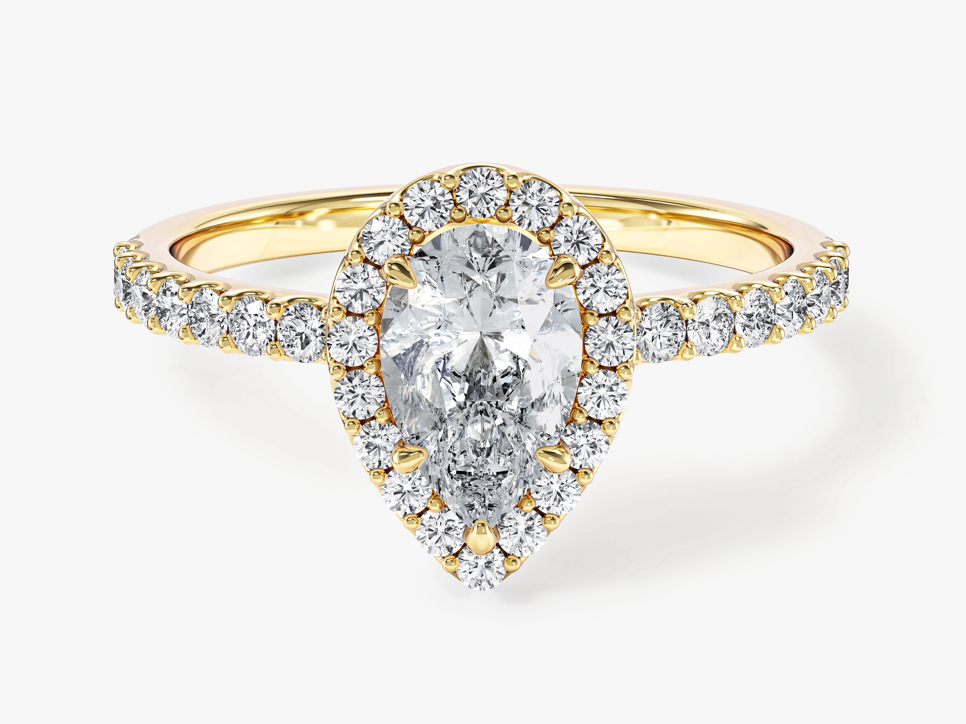 Pear Halo Moissanite Engagement Ring with Pave Set Side Stones (1.00 CT)