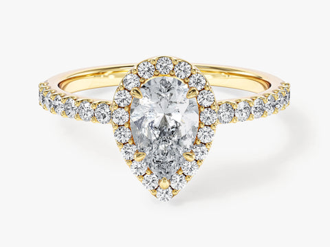 Pear Halo Moissanite Engagement Ring with Pave Set Side Stones (1.00 CT)