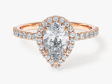 Pear Halo Moissanite Engagement Ring with Pave Set Side Stones (1.50 CT)