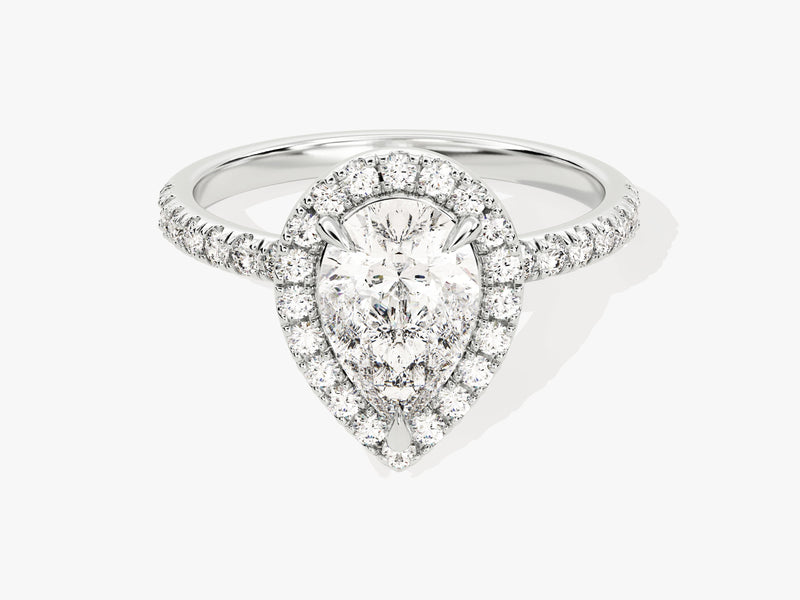 Pear Halo Diamond Engagement Ring with Pave Set Side Stones (1.50 CT)
