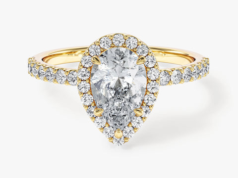 Pear Halo Moissanite Engagement Ring with Pave Set Side Stones (1.50 CT)