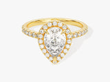Pear Halo Diamond Engagement Ring with Pave Set Side Stones (1.50 CT)
