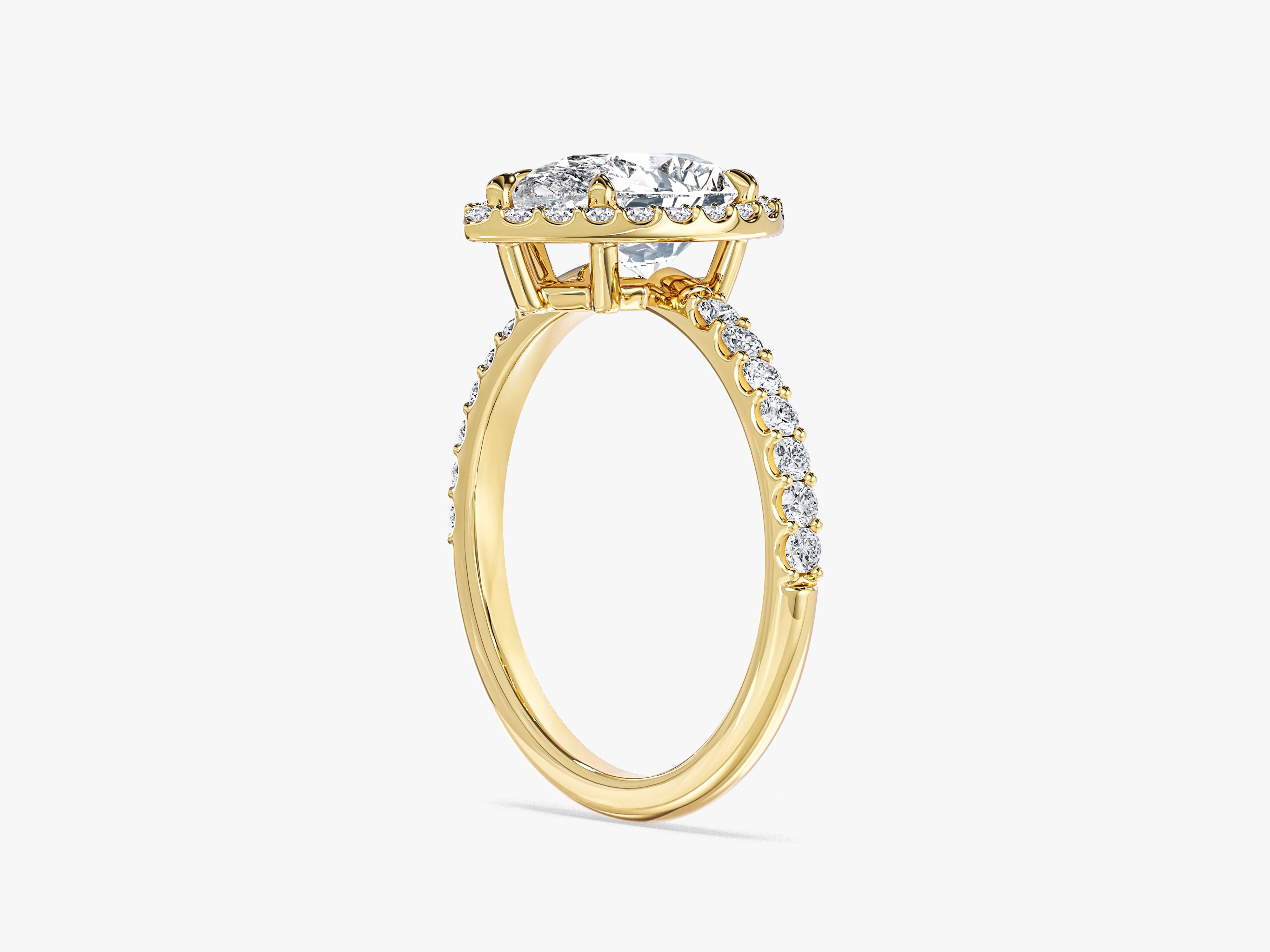 Pear Halo Moissanite Engagement Ring with Pave Set Side Stones (2.00 CT)