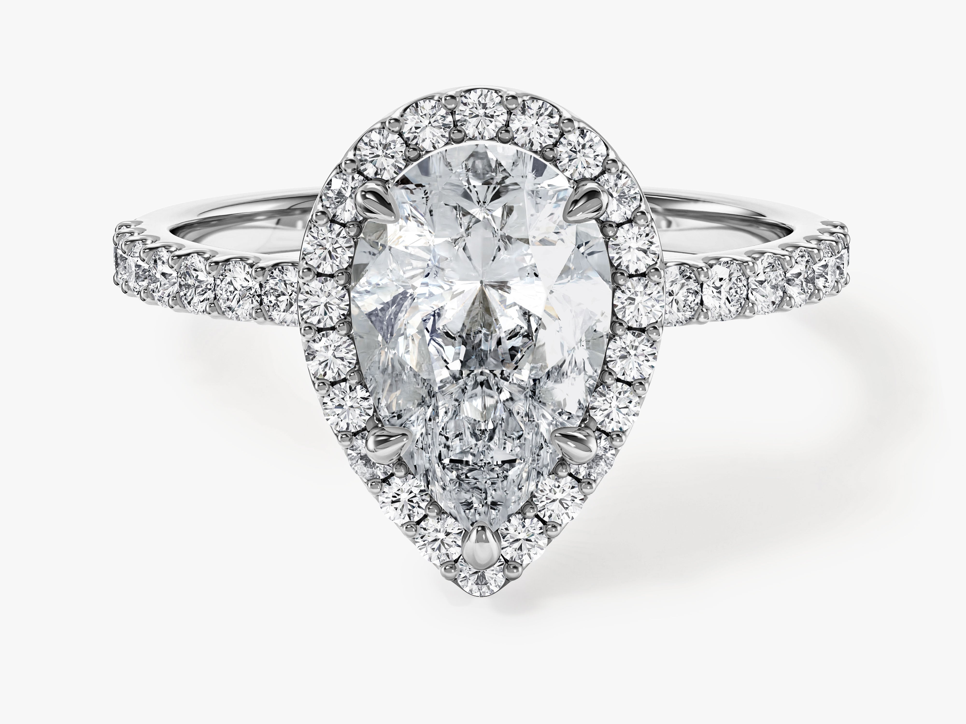 Pear Halo Moissanite Engagement Ring with Pave Set Side Stones (2.00 CT)