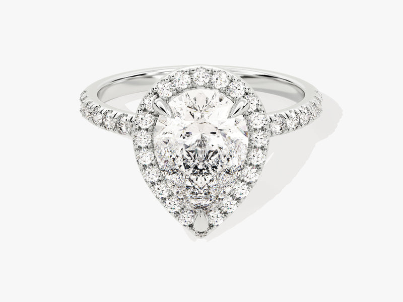Pear Halo Moissanite Engagement Ring with Pave Set Side Stones (2.00 CT)