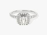 Asscher Halo Moissanite Engagement Ring with Pave Set Side Stones (1.00 CT)