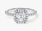 Asscher Halo Moissanite Engagement Ring with Pave Set Side Stones (1.00 CT)