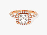 Asscher Halo Moissanite Engagement Ring with Pave Set Side Stones (1.50 CT)