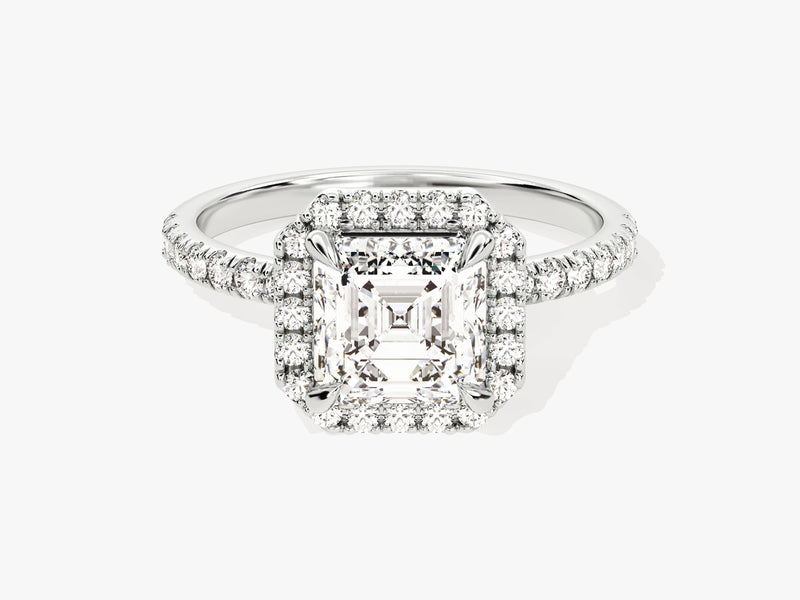 Asscher Halo Diamond Engagement Ring with Pave Set Side Stones (1.50 CT)