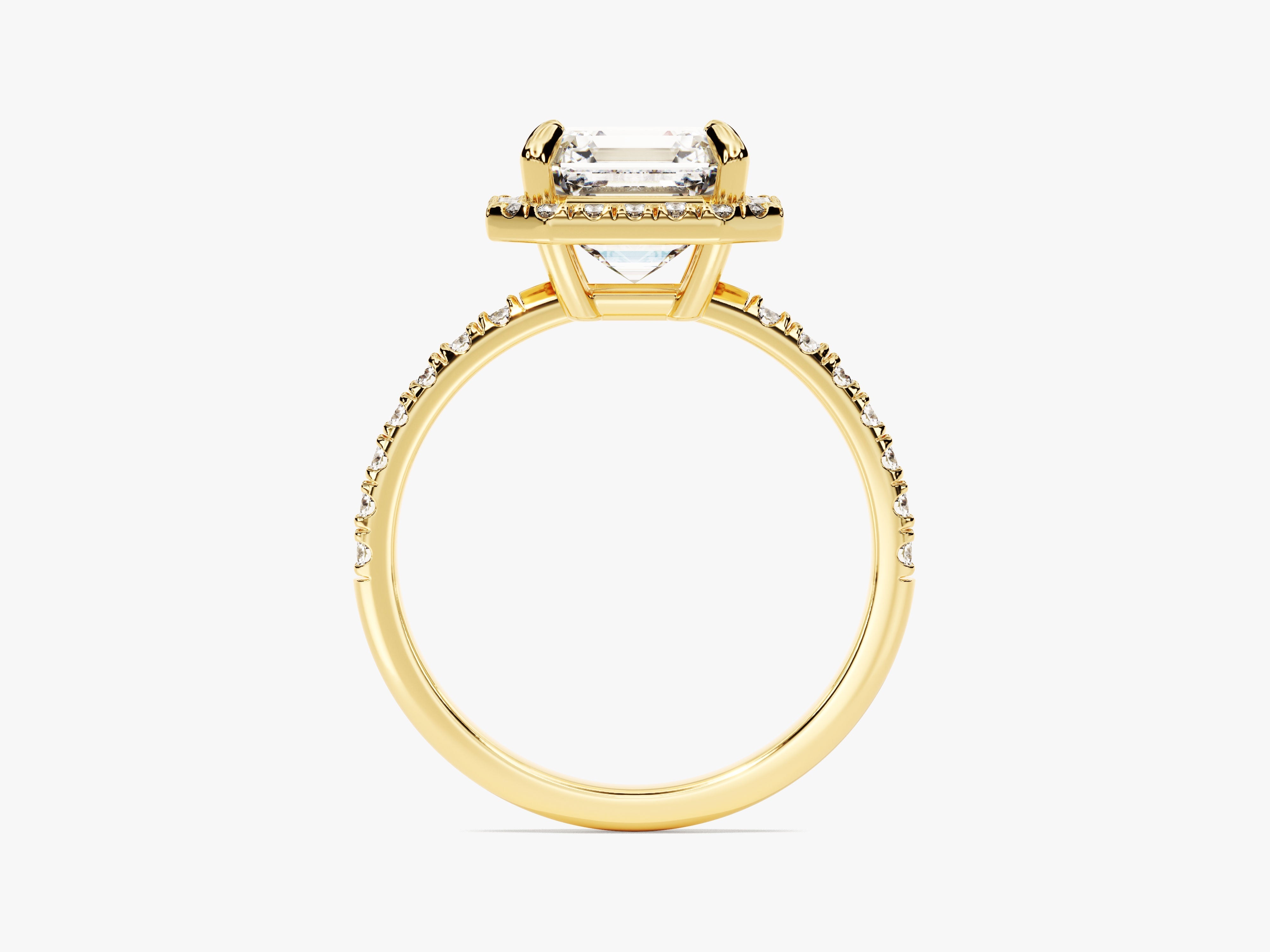 Asscher Halo Lab Grown Diamond Engagement Ring with Pave Set Side Stones (2.00 CT)