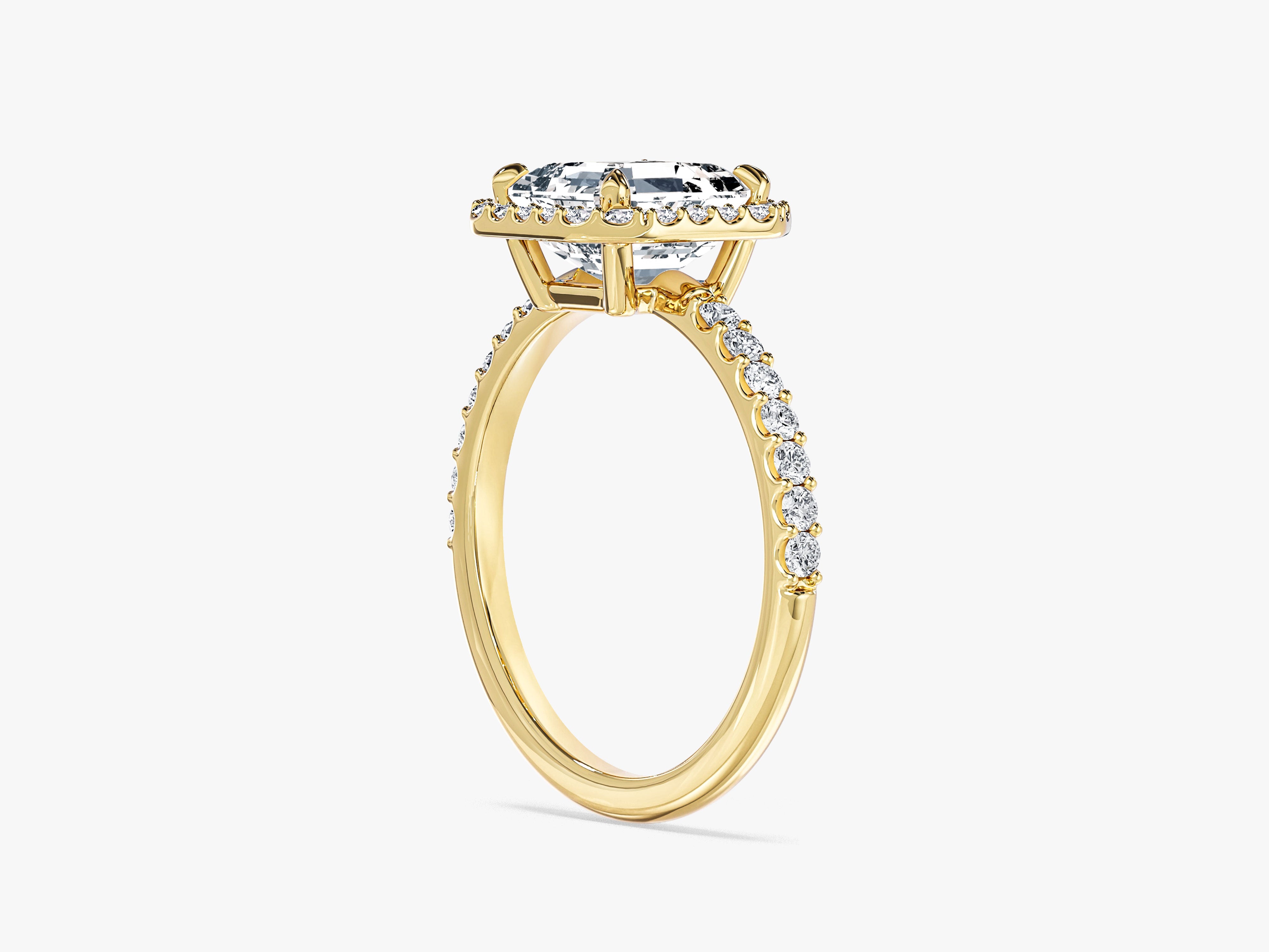 Asscher Halo Moissanite Engagement Ring with Pave Set Side Stones (2.00 CT)