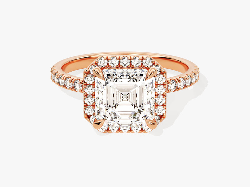 Asscher Halo Lab Grown Diamond Engagement Ring with Pave Set Side Stones (2.00 CT)