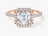 Asscher Halo Moissanite Engagement Ring with Pave Set Side Stones (2.00 CT)