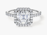 Asscher Halo Moissanite Engagement Ring with Pave Set Side Stones (2.00 CT)