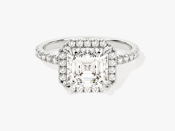 Asscher Halo Diamond Engagement Ring with Pave Set Side Stones (2.00 CT)