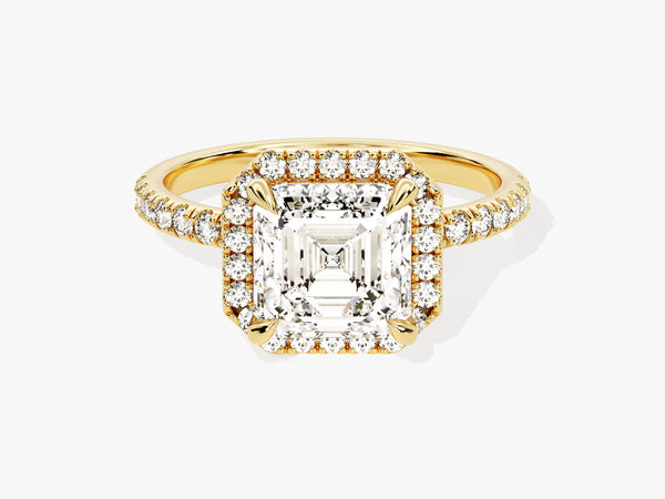 Asscher Halo Moissanite Engagement Ring with Pave Set Side Stones (2.00 CT)
